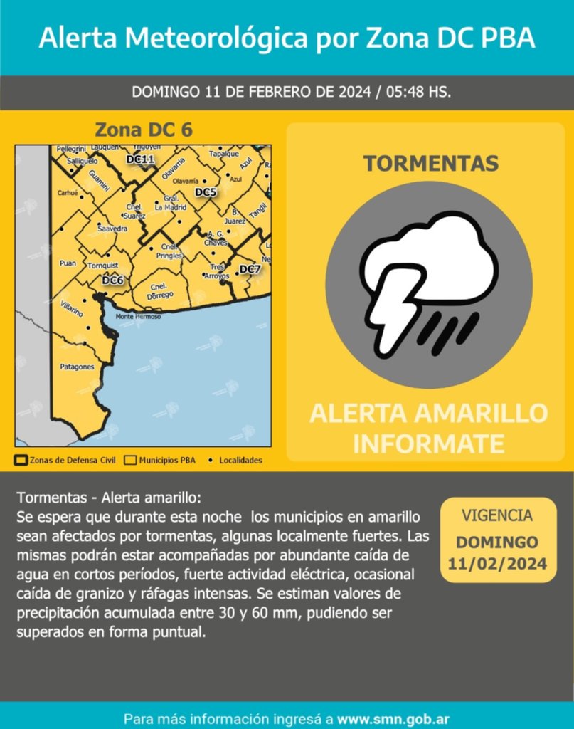 Alerta amarilla del SMN por tormentas en la noche del domingo. El área ...
